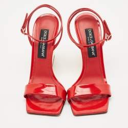 Pre Owned Dolce & Gabbana Red Leather Keira Ankle Strap Sandals Size 40