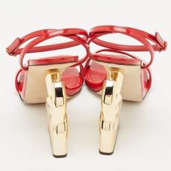 Pre Owned Dolce & Gabbana Red Leather Keira Ankle Strap Sandals Size 40