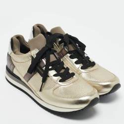 Dolce & Gabbana Multicolor Metallic Peforated Leather Low Top Sneakers Size 41