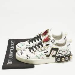 Dolce & Gabbana White Leather Portofino Graffiti Heart Applique Low top Sneakers Size 39