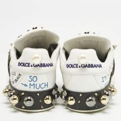 Dolce & Gabbana White Leather Portofino Graffiti Heart Applique Low top Sneakers Size 39