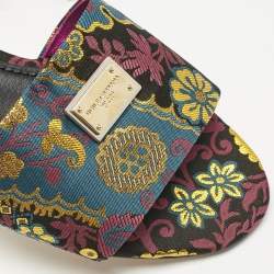 Dolce & Gabbana Multicolor Brocade Fabric Flat Slides Size 37