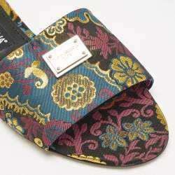 Dolce & Gabbana Multicolor Brocade Fabric Flat Slides Size 37