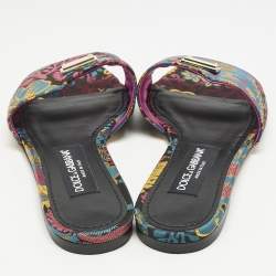 Dolce & Gabbana Multicolor Brocade Fabric Flat Slides Size 37