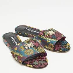 Dolce & Gabbana Multicolor Brocade Fabric Flat Slides Size 37