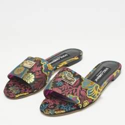 Dolce & Gabbana Multicolor Brocade Fabric Flat Slides Size 37