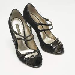 Pre Owned Dolce & Gabbana Black Suede and Patent Leather Mary Jane Pumps Size 37.5