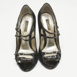 Pre Owned Dolce & Gabbana Black Suede and Patent Leather Mary Jane Pumps Size 37.5