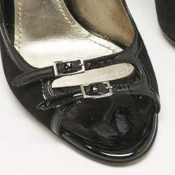 Pre Owned Dolce & Gabbana Black Suede and Patent Leather Mary Jane Pumps Size 37.5
