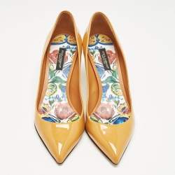 Dolce & Gabbana Orange Patent Leather Pointed Toe Pumps Size 37