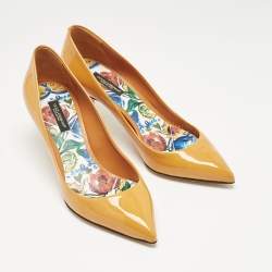 Dolce & Gabbana Orange Patent Leather Pointed Toe Pumps Size 37