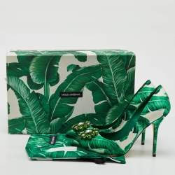 Dolce & Gabbana Multicolor Banana Leaf Print Satin Crystal Embellished Pumps Size 39