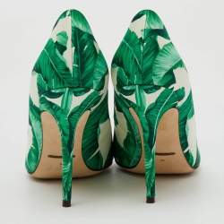 Dolce & Gabbana Multicolor Banana Leaf Print Satin Crystal Embellished Pumps Size 39