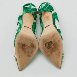 Dolce & Gabbana Multicolor Banana Leaf Print Satin Crystal Embellished Pumps Size 39