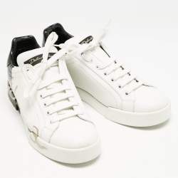 Dolce and Gabbana White/Black Leather Portofino Low Top Sneakers Size 38