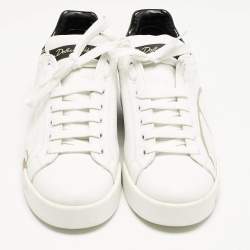 Dolce and Gabbana White/Black Leather Portofino Low Top Sneakers Size 38