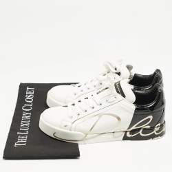 Dolce and Gabbana White/Black Leather Portofino Low Top Sneakers Size 38