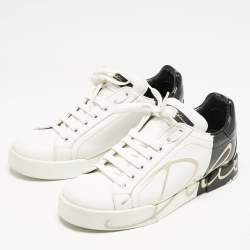 Dolce and Gabbana White/Black Leather Portofino Low Top Sneakers Size 38