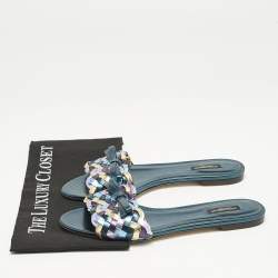 Dolce & Gabbana Multicolor Metallic Leather Woven Bow Flat Slide Sandals Size 40
