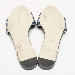 Dolce & Gabbana Multicolor Metallic Leather Woven Bow Flat Slide Sandals Size 40