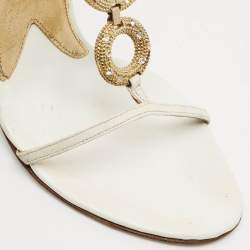 Pre Owned صندل دولتشي أند غابانا مزخرف جلد أبيض مقاس 36.5