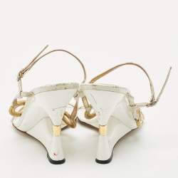 Pre Owned صندل دولتشي أند غابانا مزخرف جلد أبيض مقاس 36.5