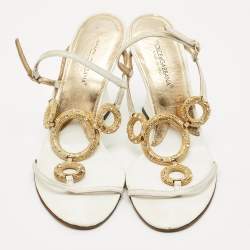 Pre Owned صندل دولتشي أند غابانا مزخرف جلد أبيض مقاس 36.5