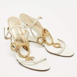 Pre Owned صندل دولتشي أند غابانا مزخرف جلد أبيض مقاس 36.5