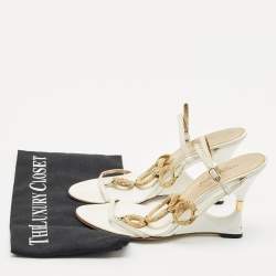 Pre Owned صندل دولتشي أند غابانا مزخرف جلد أبيض مقاس 36.5