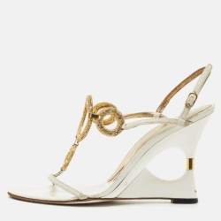 Pre Owned صندل دولتشي أند غابانا مزخرف جلد أبيض مقاس 36.5