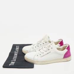Dolce & Gabbana White/Pink Leather and Suede Low Top Sneakers Size 37
