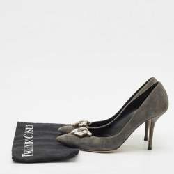 Dolce & Gabbana Grey Suede Crystal Embellished Pointed Toe Pumps Size 40