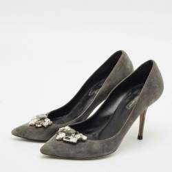Dolce & Gabbana Grey Suede Crystal Embellished Pointed Toe Pumps Size 40