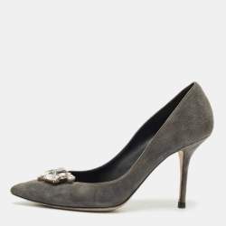 Dolce & Gabbana Grey Suede Crystal Embellished Pointed Toe Pumps Size 40