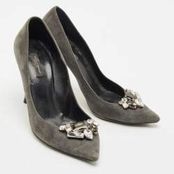 Dolce & Gabbana Grey Suede Crystal Embellished Pointed Toe Pumps Size 40
