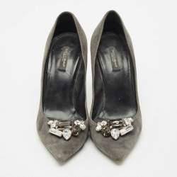 Dolce & Gabbana Grey Suede Crystal Embellished Pointed Toe Pumps Size 40