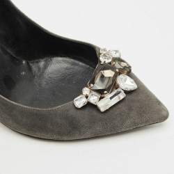 Dolce & Gabbana Grey Suede Crystal Embellished Pointed Toe Pumps Size 40