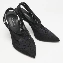 Dolce & Gabbana Black Lace Pointed Toe Slingback Pumps Size 38