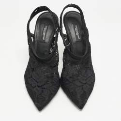 Dolce & Gabbana Black Lace Pointed Toe Slingback Pumps Size 38