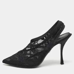 Dolce & Gabbana Black Lace Pointed Toe Slingback Pumps Size 38