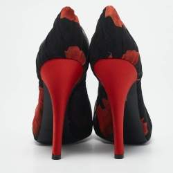 Dolce & Gabbana Red Floral Pleated Fabric Pumps Size 38