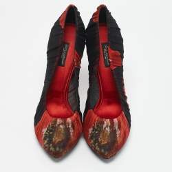 Dolce & Gabbana Red Floral Pleated Fabric Pumps Size 38