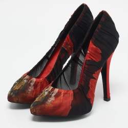 Dolce & Gabbana Red Floral Pleated Fabric Pumps Size 38