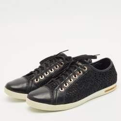 Dolce & Gabbana Black Lace and Leather Lace Up Sneakers Size 39
