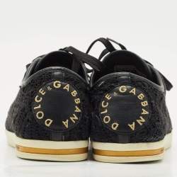 Dolce & Gabbana Black Lace and Leather Lace Up Sneakers Size 39