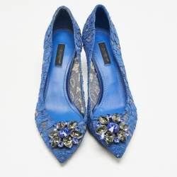 Pre Owned Dolce & Gabbana Blue Lace Bellucci Pumps Size 38