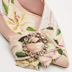 Dolce & Gabbana Multicolor Canvas Crystal Embellished Slingback Pumps Size 40