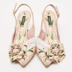 Dolce & Gabbana Multicolor Canvas Crystal Embellished Slingback Pumps Size 40