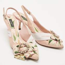 Dolce & Gabbana Multicolor Canvas Crystal Embellished Slingback Pumps Size 40