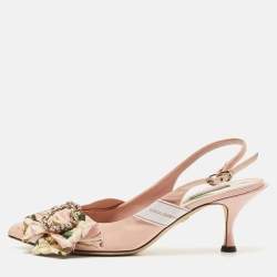 Dolce & Gabbana Multicolor Canvas Crystal Embellished Slingback Pumps Size 40